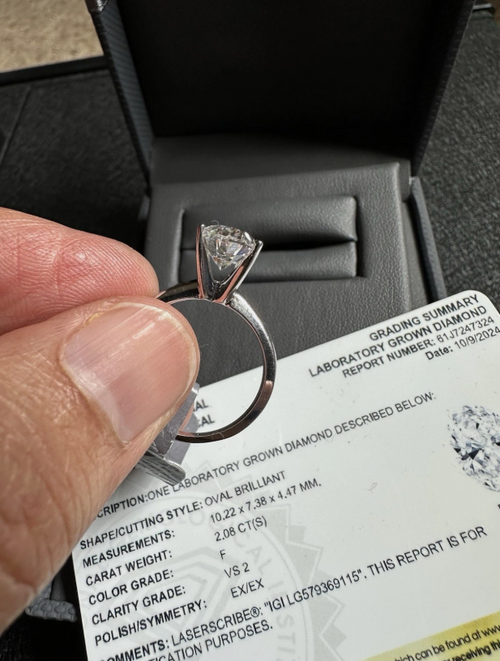 2.08 CT Oval Cut Lab Grown Diamond VS2 IGI Certified, 14k White Gold Size 7 Ring